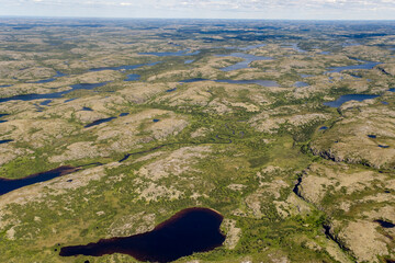 Wall Mural - Lakes Dotting a Boreal Forest Landscape Nunavik Quebec Canada