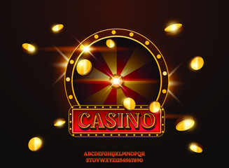 Sticker - casino golden red with luxury spin wheel text effect