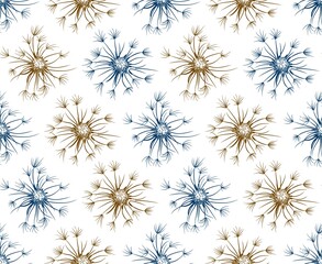 Sticker - The Seamless blue and brown background with field dandelion.