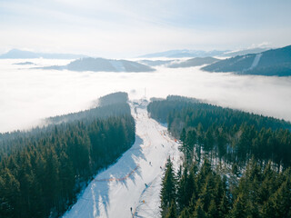  aerial view of ukrainian ski resort
