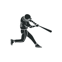 Batter Baseball Icon Silhouette Illustration. Sport Game Kick Vector Graphic Pictogram Symbol Clip Art. Doodle Sketch Black Sign.