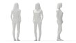 3D rendering of a young casual female posing isolated on empty studio background. SIlhouette and multiple views.