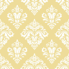 Wall Mural - Classic seamless vector pattern. Damask orient yellow and white ornament. Classic vintage background. Orient ornament for fabric, wallpapers and packaging