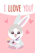 I love you card. Sweet little bunny with Easter egg and paint brush