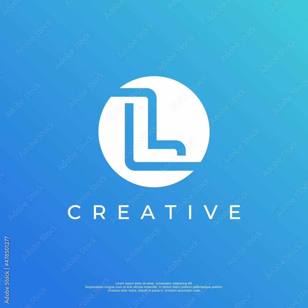 Letter L logo design template with white color and blue background ...