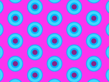 Modern Geometric Pattern In Purple, Magenta, Orange, And Blue Colors. Bright Kaleidoscopic Print For Fabric Design, Wrapping Paper, Stationery. Repeating Textile Pattern With Circles.