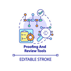 Wall Mural - Proofing and review tools concept icon. Business tools type abstract idea thin line illustration. Approval process. Isolated outline drawing. Editable stroke. Roboto-Medium, Myriad Pro-Bold fonts used