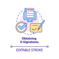 Wall Mural - Obtaining e-signatures concept icon. Business program type abstract idea thin line illustration. Sign agreements. Isolated outline drawing. Editable stroke. Roboto-Medium, Myriad Pro-Bold fonts used