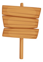 Wooden Boards On Pole. Blank Signboard With Wood Texture