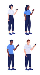 Sticker - Smartphone addiction semi flat color vector characters set. Full body people on white. Using mobile phones isolated modern cartoon style illustrations collection for graphic design and animation