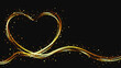 Valentines day banner design. Golden heart frame with sparkles. Vector illustration