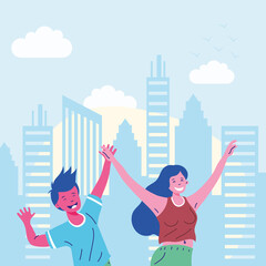 Wall Mural - young couple on the city