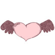 Heart symbol fly on wings sketch engraving. Romantic love lovesickness symbol. Valentine day symbol