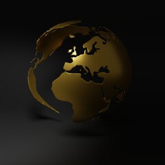 Wall Mural - golden shiny planet earth, globe turned to the sides of Europe, investment business background