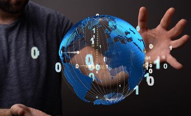 network holding in hand 3d connection data global