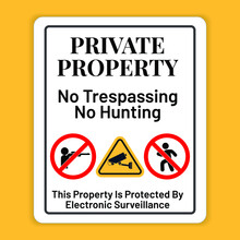 Private Property: No Trespassing, No Hunting. This Property Is Protected By Electronic Surveillance. Eps10 Vector Illustration