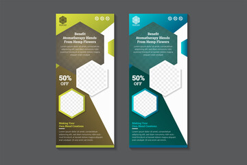 Wall Mural - aromatherapy blends for hemp flower headline of roll up banner design template use vertical layout. 