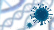 Flurona coronavirus background. Bacteria Covid-19 near DNA strand. Virus molecules on light background. Detection of SARS-CoV-2 viral infection. Disease affecting genotype. Omicron mutation. 3d image