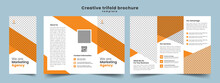 Tri Fold Brochure Design With Blue And Orange Color. Business Trifold Leaflet Brochure Flyer Report Template Design.