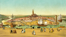 Illustration Of The City Of Seville In The 15th Century