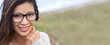 Chinese Asian Young Woman or Girl Wearing Glasses Panorama Web Banner