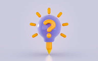 Wall Mural - creative pencil with attached lightbulb question mark icon on a minimal background 3d render concept