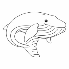 Blue Whale Coloring Page Isolated for Kids