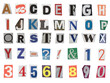 © Michael Niessen - full alphabet of uppercase letters, digit numbers and symbols cut out from newspapers