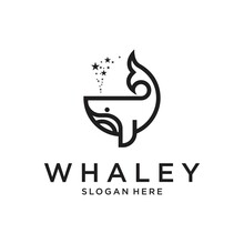 Whale With Line Style Logo Icon Design Vector Illustration.
