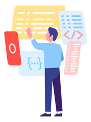 Man working with code. Programming software process