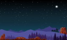 Night Illustration In The Desert Vector Background For Text, White Space
