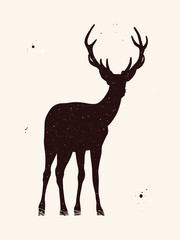 Poster - Red deer silhouette. Abstract animal shape. Night starry sky texture