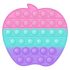 Wall Mural - Popit figure apple as a fashionable silicon toy for fidgets. Addictive anti stress toy in pastel colors. Bubble anxiety developing vibrant pop it toys for kids. Vector illustration isolated on white.