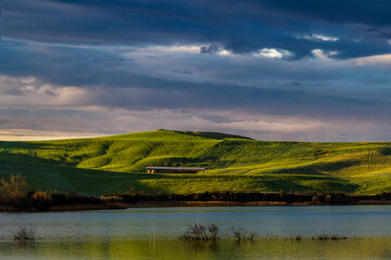 Wall Mural - Tuscany, Santa Luce lake panorama on Sunrise Pisa, Italy Europe