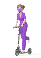 nurse girl is riding a electric scooter