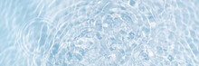 Banner Of Watery Blue And Clean Surface With Ripple Effect And Circles From Drops, Top View. Perfect Transparent Background.