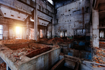 Wall Mural - Old abandoned large industrial hall waiting for demolition