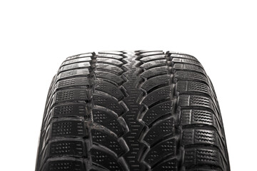 Car winter tire isolated on white background. Winter tyre cover. Rubber patern..