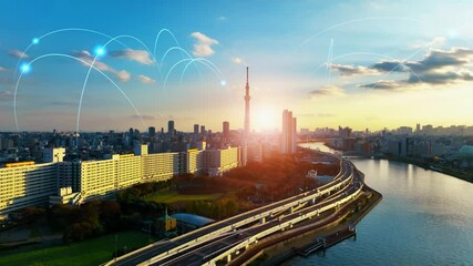 Fototapete - Modern city and communication network concept. Smart city.