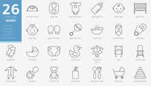 Minimal Line Icon Set Of Babies, Baby Outline Style And Editable Stroke, Vector Illustration.