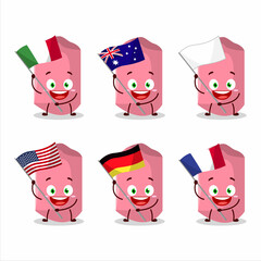 Sticker - Pink chalk cartoon character bring the flags of various countries