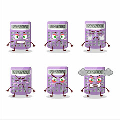 Wall Mural - Purple calculator cartoon character with various angry expressions