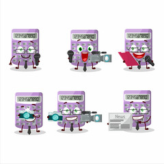 Canvas Print - Character reporter purple calculator cute mascot with microphone