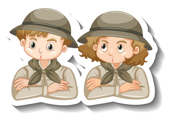 Poster - Couple kids wear safari outfit cartoon character sticker