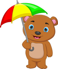 Wall Mural - cartoon cute baby bear with an umbrella