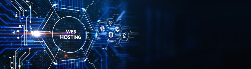 Web Hosting. The activity of providing storage space and access for websites. Business, modern technology, internet and networking concept.  3d illustration