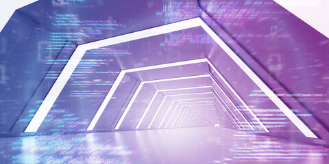 Wall Mural - Light Corridor modern background. Futuristic Sci-Fi Tunnel. 3D Rendering