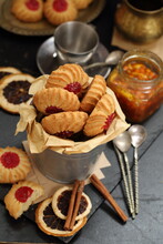 Shortbread Cookies With Jam In A Bucket