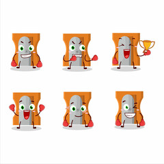 Sticker - A sporty orange pencil sharpener boxing athlete cartoon mascot design