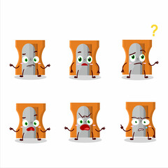 Poster - Cartoon character of orange pencil sharpener with what expression